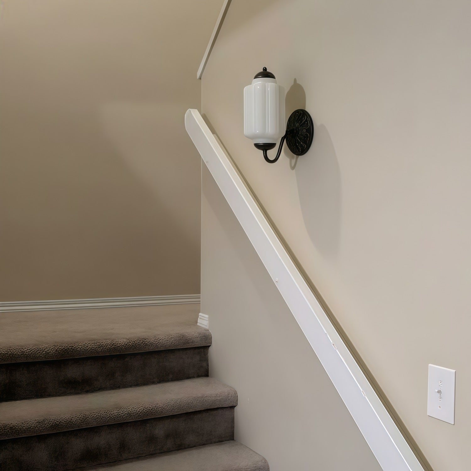 Milky white glass wall lamp Light-coloured wall Staircase