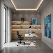High-performance home office with layered ergonomic lighting