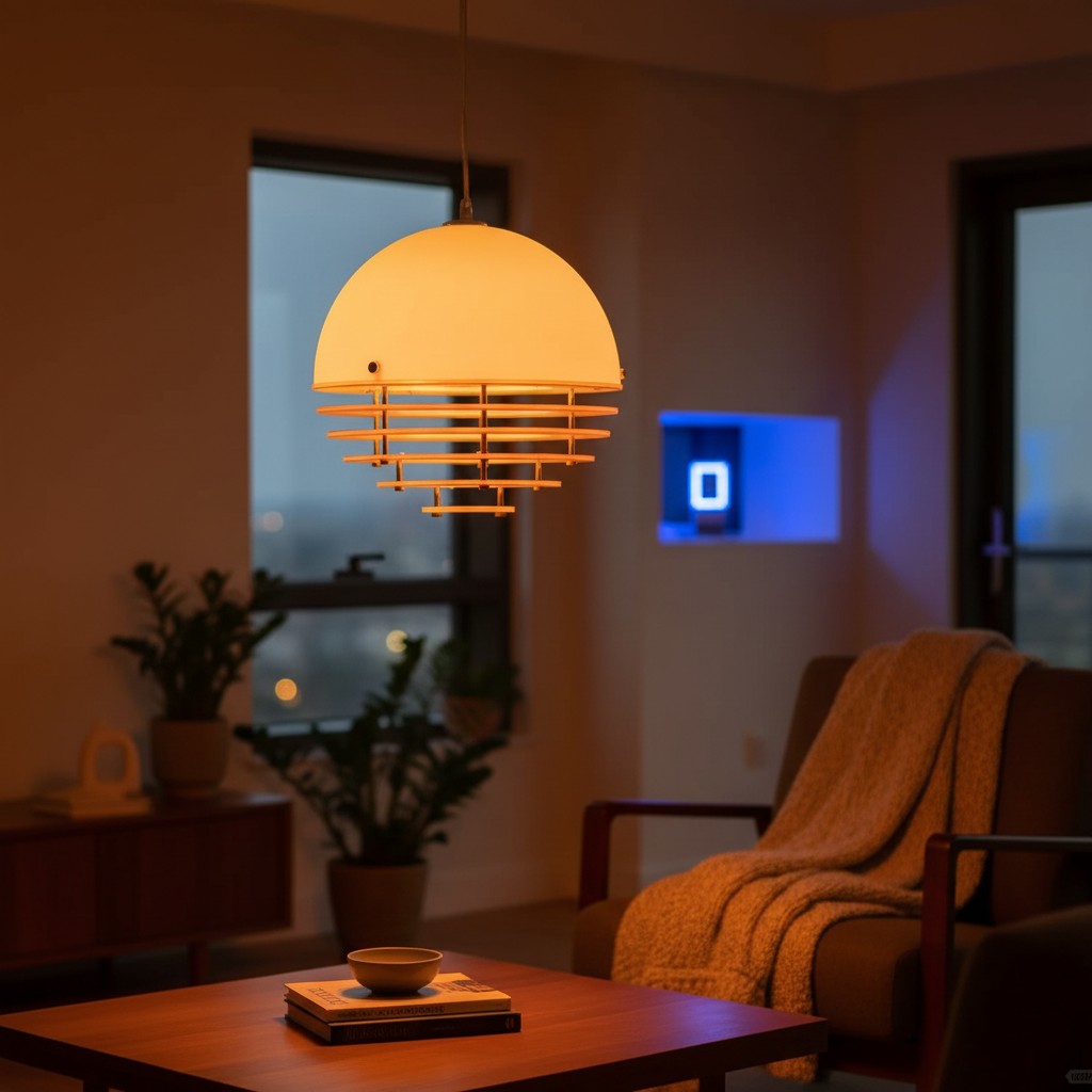 Serene evening scene with the Sunset Pendant Light promoting rest and warm light for improved mental health.