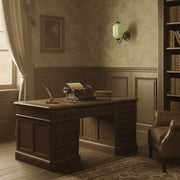 Vintage inspired interior setting reflecting the history of milk glass lighting.