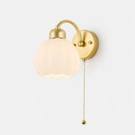 Load image into Gallery viewer, Iron milk glass flower wall lamp with pull chain