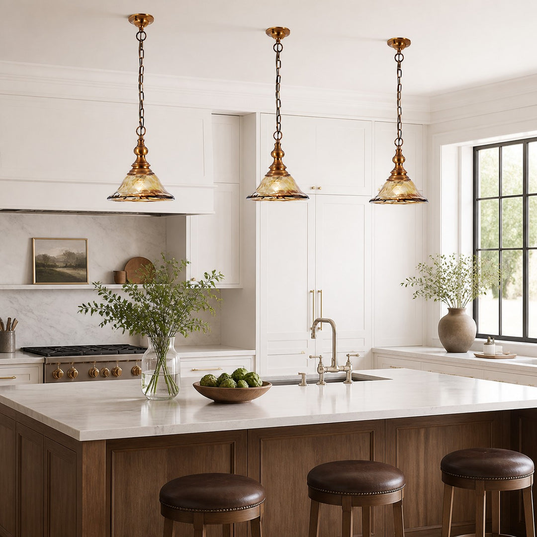 Brass and Amber Glass Mini Pendant Light