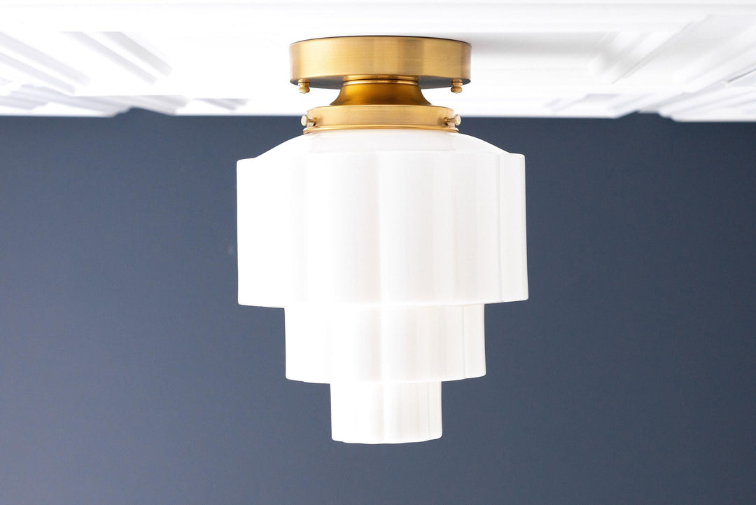 Geotower Glass Ribbed Cake Ceiling Light – Art Deco Modern Glass Globe Fixture for Living Room, Bedroom, Hallway