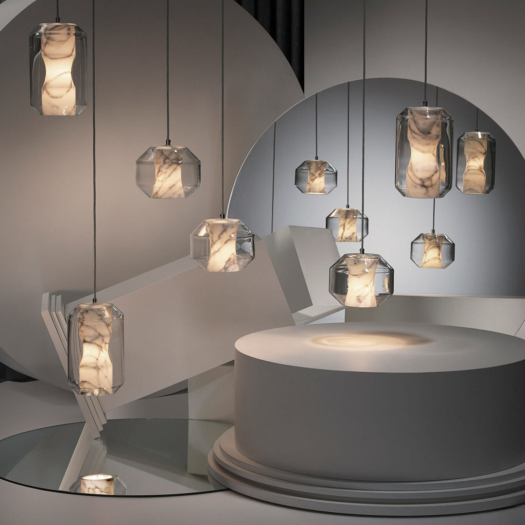 Suspension en verre et albâtre