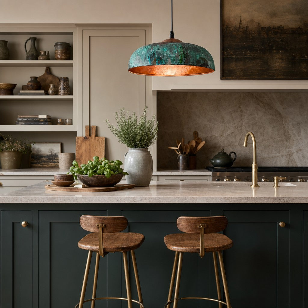 Aerugix Vintage Hammered Copper Dome Pendant Light - Natural Metallic Finish for Dining Room