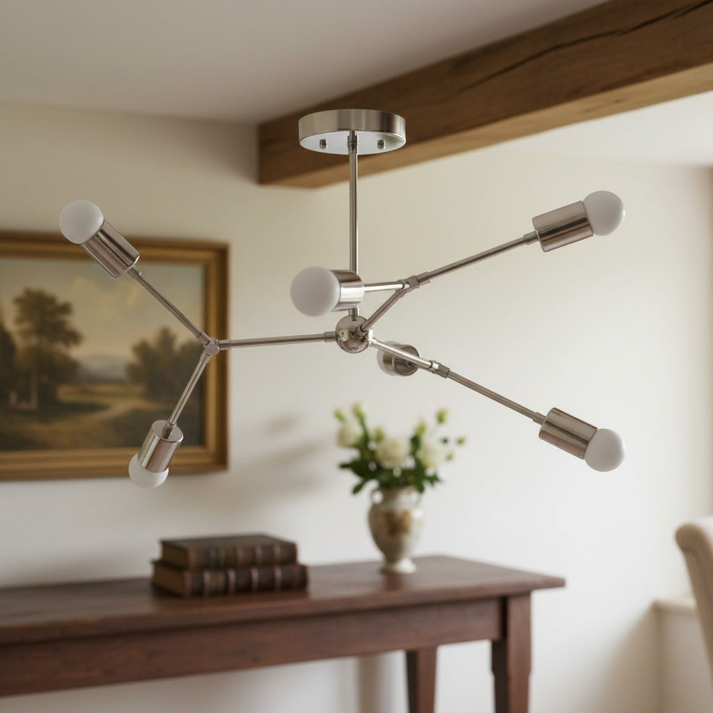 Mobilux Line Industrial Geometric Chandelier - Chrome Nickel Ceiling Light