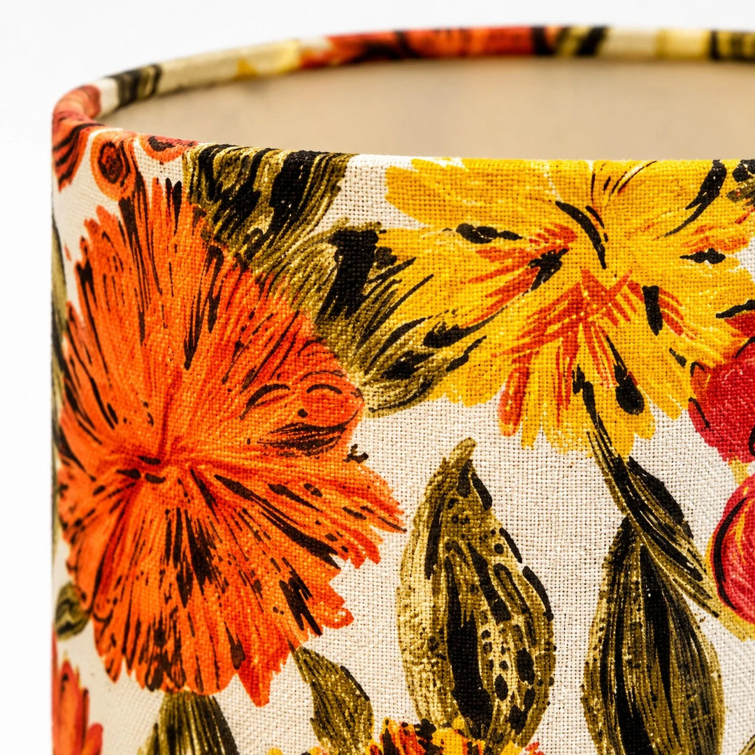 Close detail of imported Liberty floral fabric shade