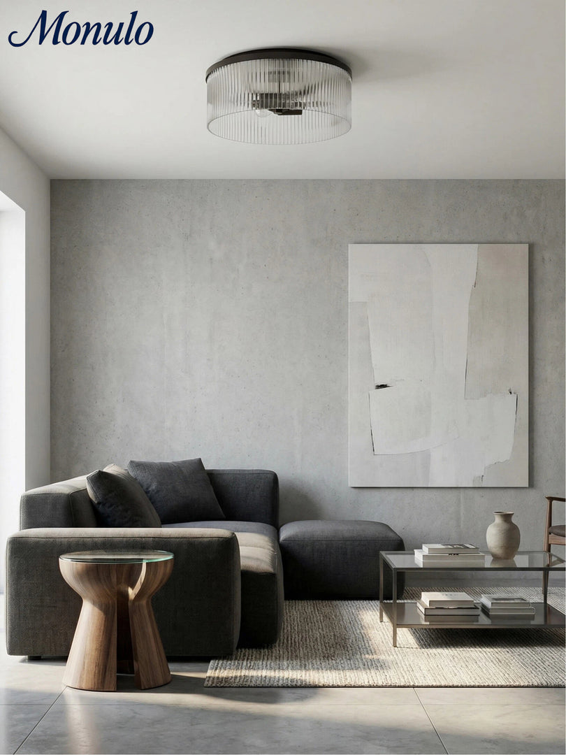 Plafonnier encastré Bravira élégant en verre strié – Luminaire moderne et discret pour chambre à coucher