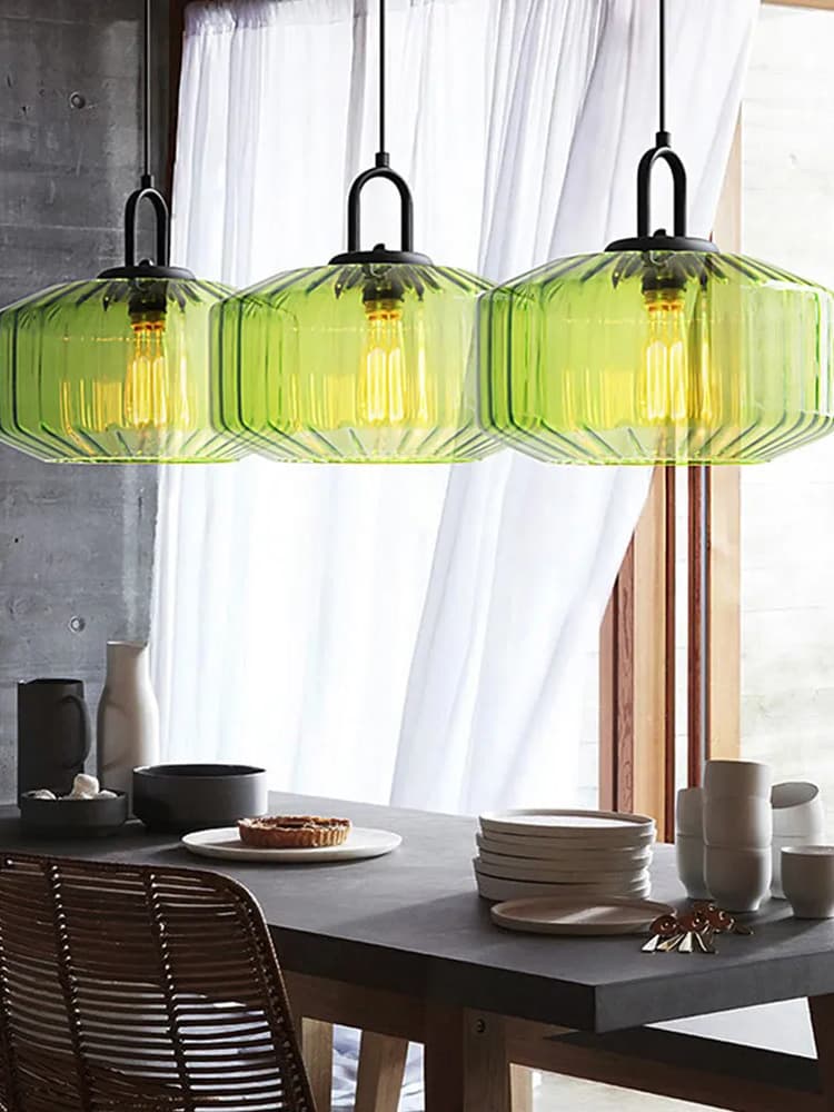 Gerippte Glaspendelleuchte - Vintage-Grün Glas Hängeleuchte mit modernem Reiz