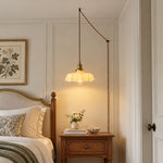 Load image into Gallery viewer, Pleated Glass Antique Brass Plug-In Swag Pendant