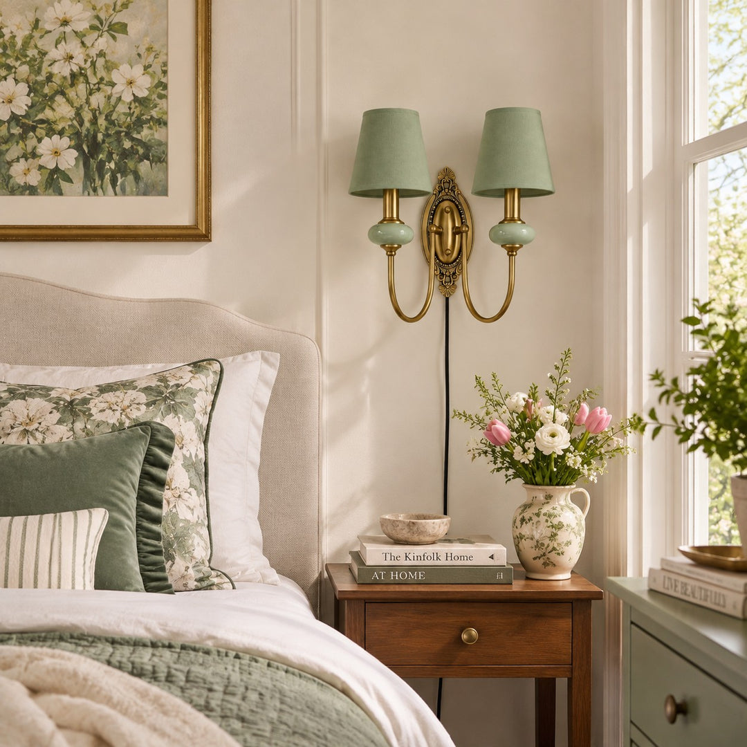 Rowanea Fabric Shade Ceramic Plug-In Wall Sconce