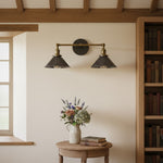 Charger l&#39;image dans la visionneuse de galerie, Conique Metal Industrial Wall Sconce with Dual Cone Shades - Vintage Metal Finish
