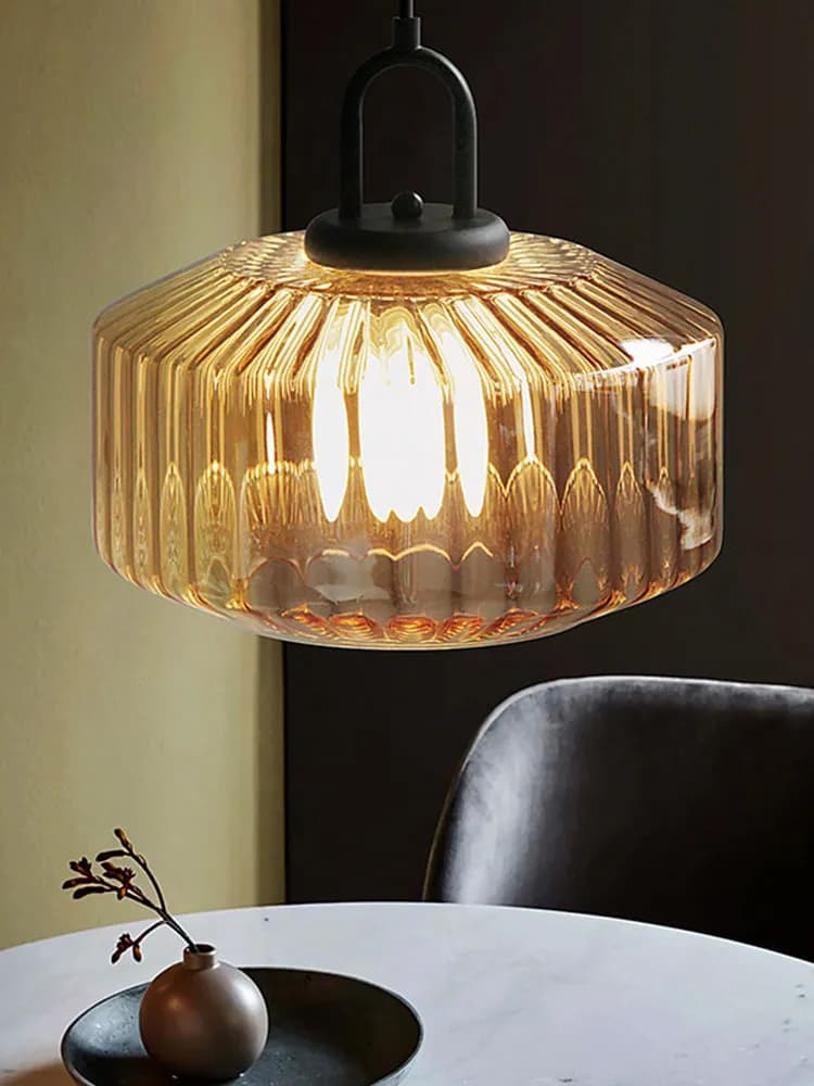 Gerippte Glaspendelleuchte - Vintage-Grün Glas Hängeleuchte mit modernem Reiz