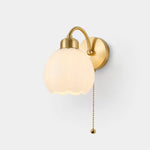 Load image into Gallery viewer, Solid brass milk glass flower wall lamp with pull chain