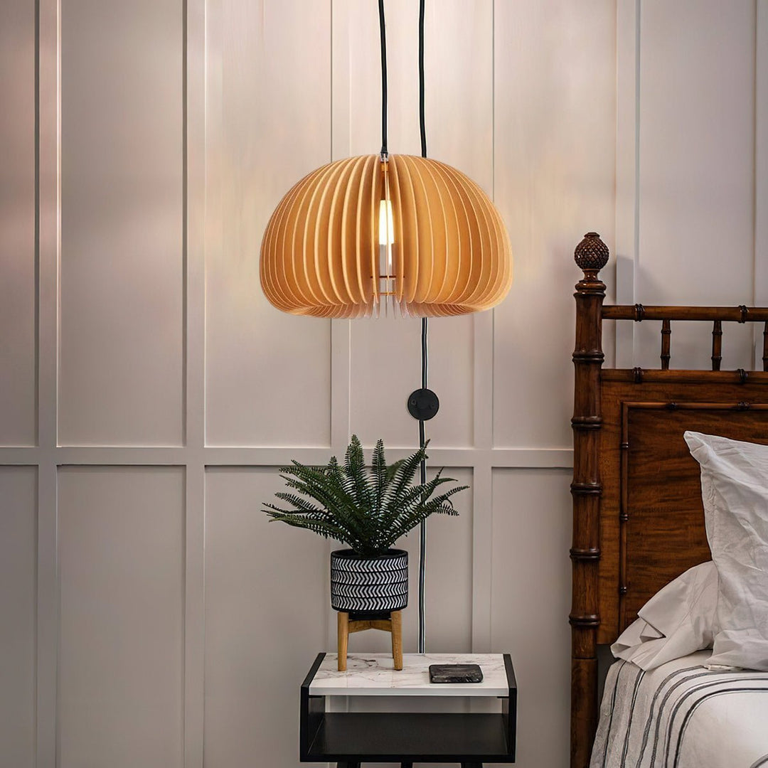 Rounded Wood Slat Swag Pendant Light