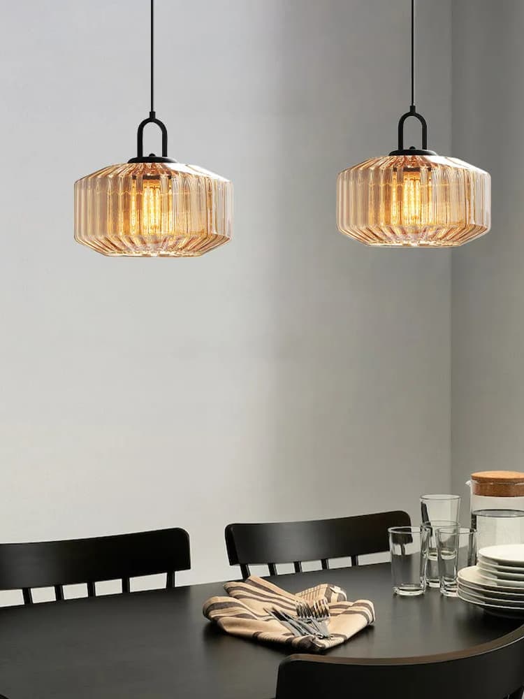 Gerippte Glaspendelleuchte - Vintage-Grün Glas Hängeleuchte mit modernem Reiz