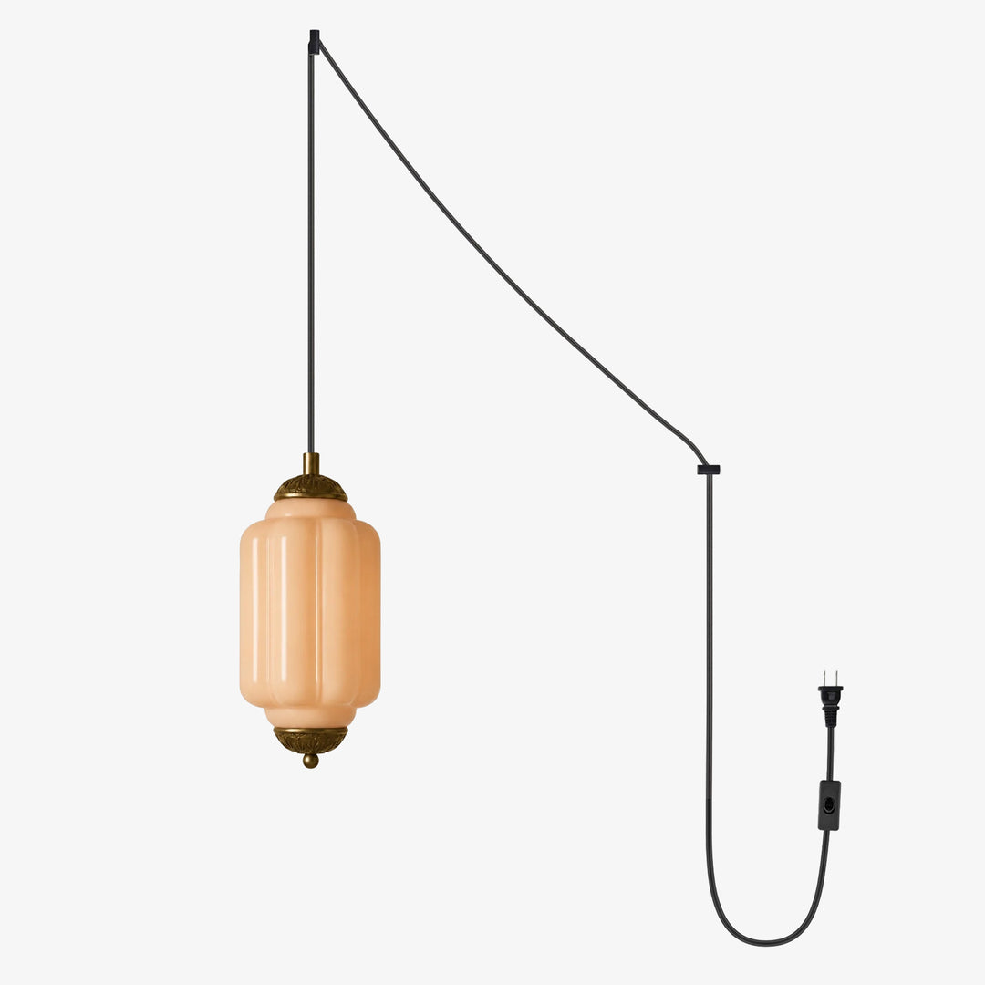 Fluted Glass Antique Brass Plug-In Pendant