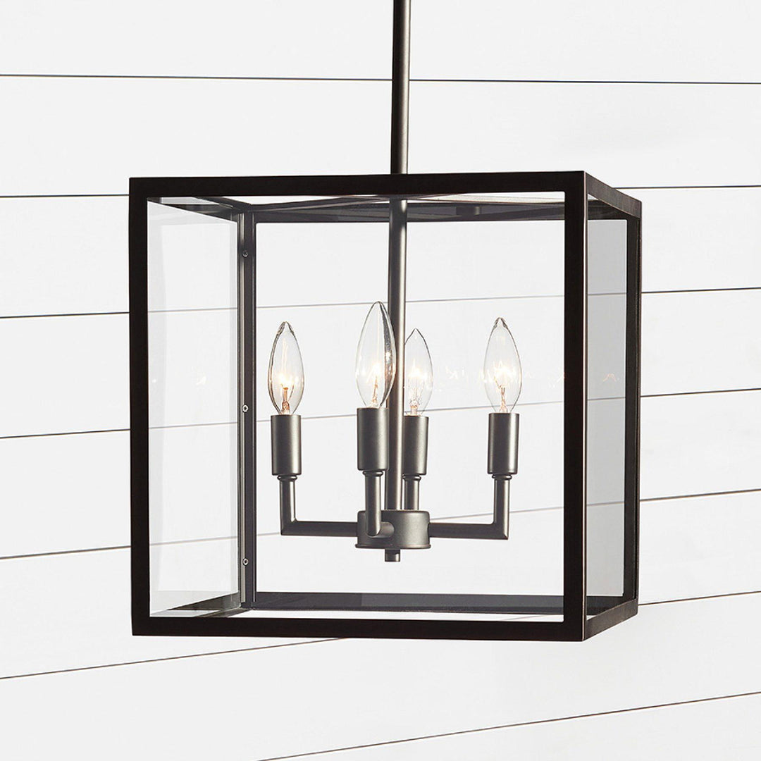 Lámpara colgante de exterior de vidrio Ferrix - Iluminación industrial para porches delanteros