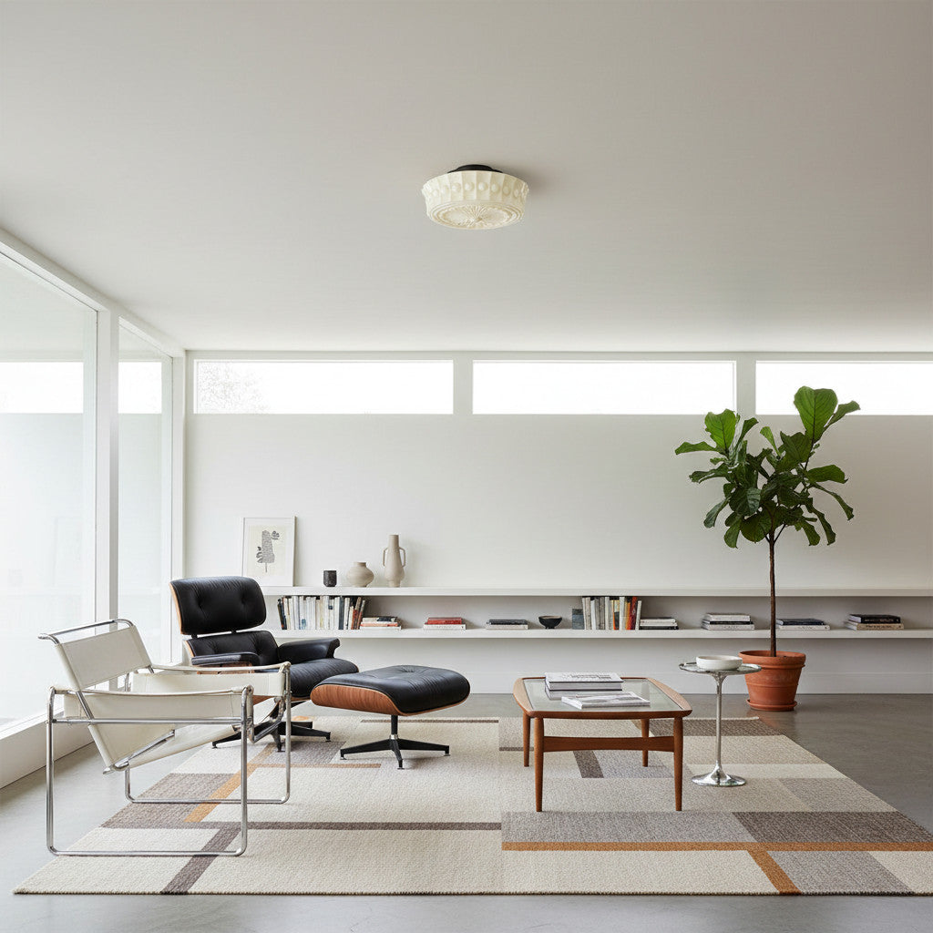 Dretta Vintage Classic Round Ceiling Light - Sculpted Art Glass Lighting Fixture for Living Room U02