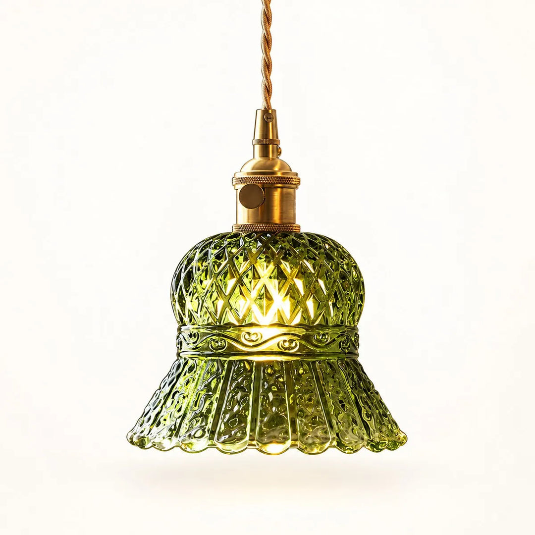 Vintage Brass Pineapple Glass Pendant Lamp