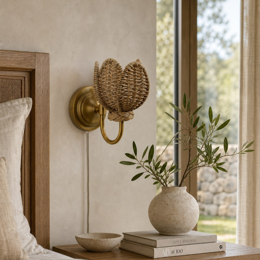 Retro Rattan Petal Wall Lamp