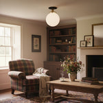 Bild in der Galerieansicht laden, Glorica Glass Mid Century Semi Flush Ceiling Light - White Opal Glass Globe Fixture

