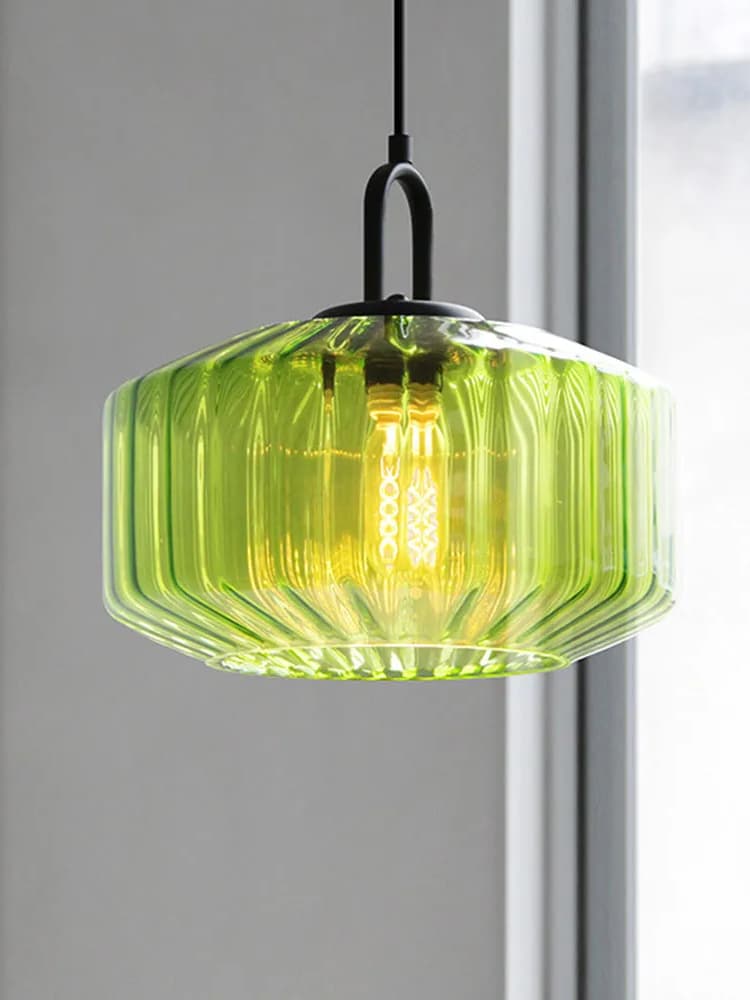 Gerippte Glaspendelleuchte - Vintage-Grün Glas Hängeleuchte mit modernem Reiz