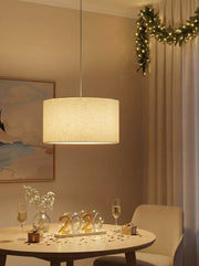 Dumora Woven Texture Drum Shade Pendant – Modern Minimalist Ceiling Lamp for Dining & Living Room