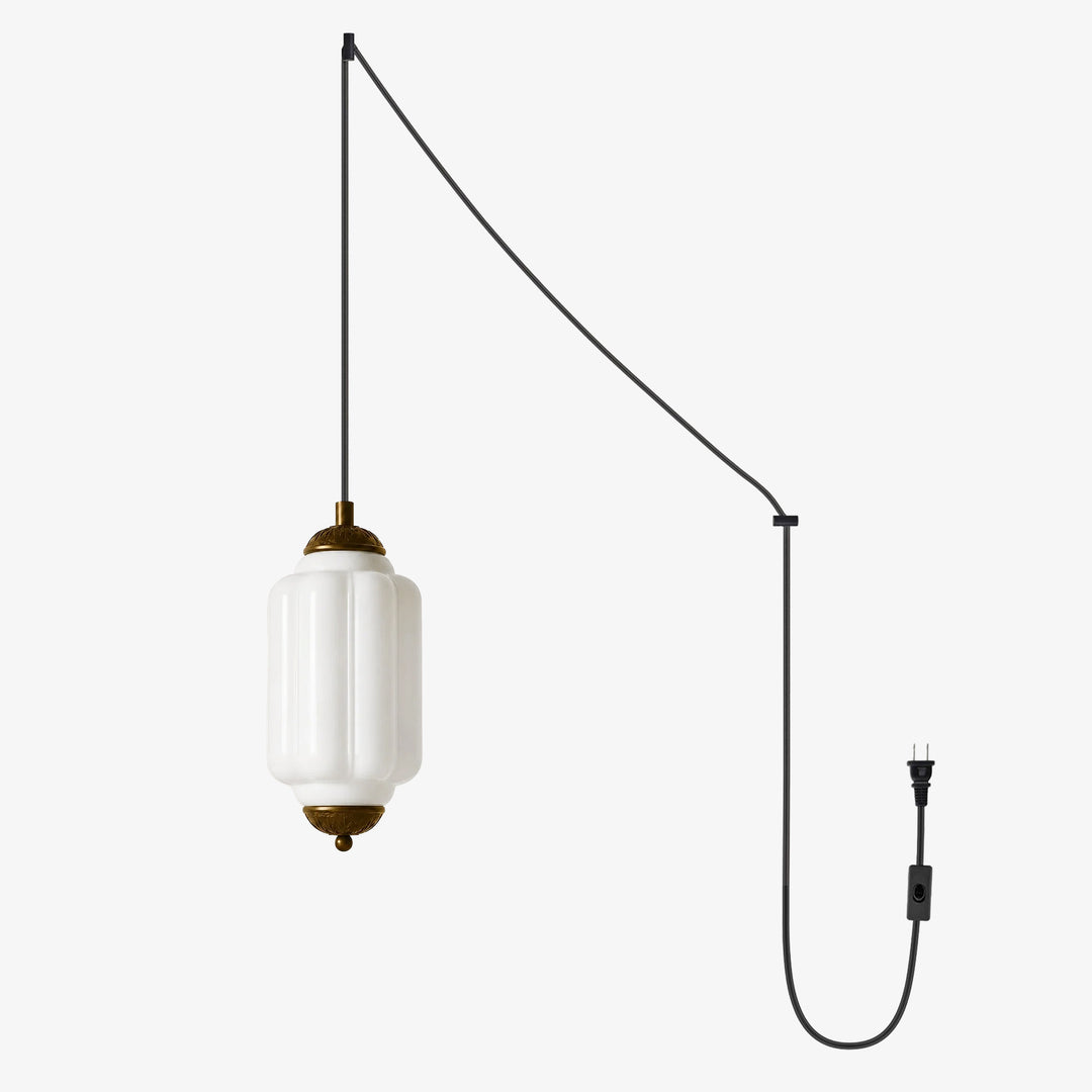 Fluted Glass Antique Brass Plug-In Pendant