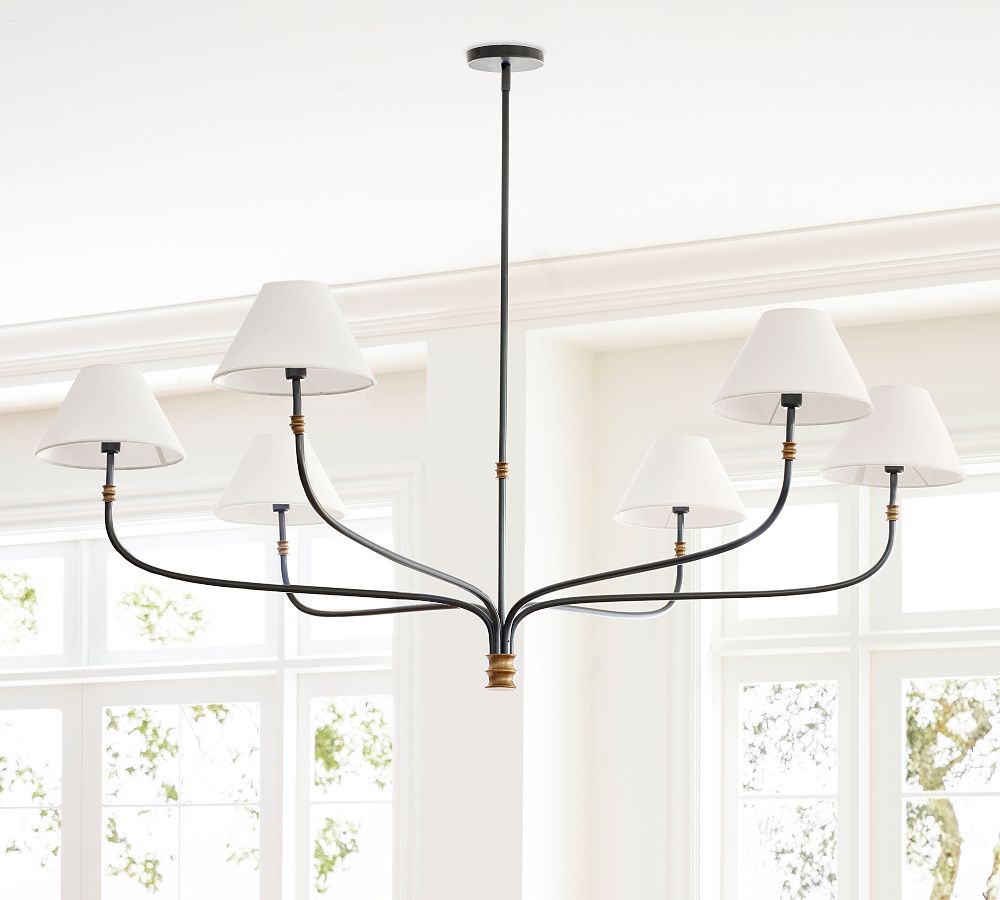 Lámpara de araña Calin de tela blanca de 6 luces: elegancia moderna de mediados de siglo