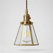 Clear glass pendant light with brass canopy
