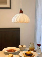 Ribbed Ceramic Pendant Light – Nordic Pendant Light with White Ceramic Elegance