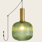 Charger l'image dans la visionneuse de galerie, Green Model B Large ribbed glass plug-in pendant light