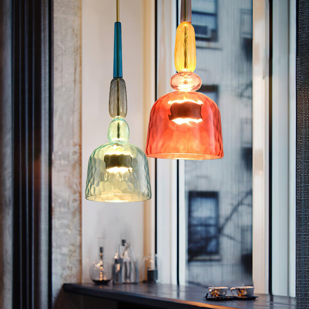 Suspension en verre soufflé à la main - Fer bonbon coloré, couleurs mélangées, pour l'intérieur