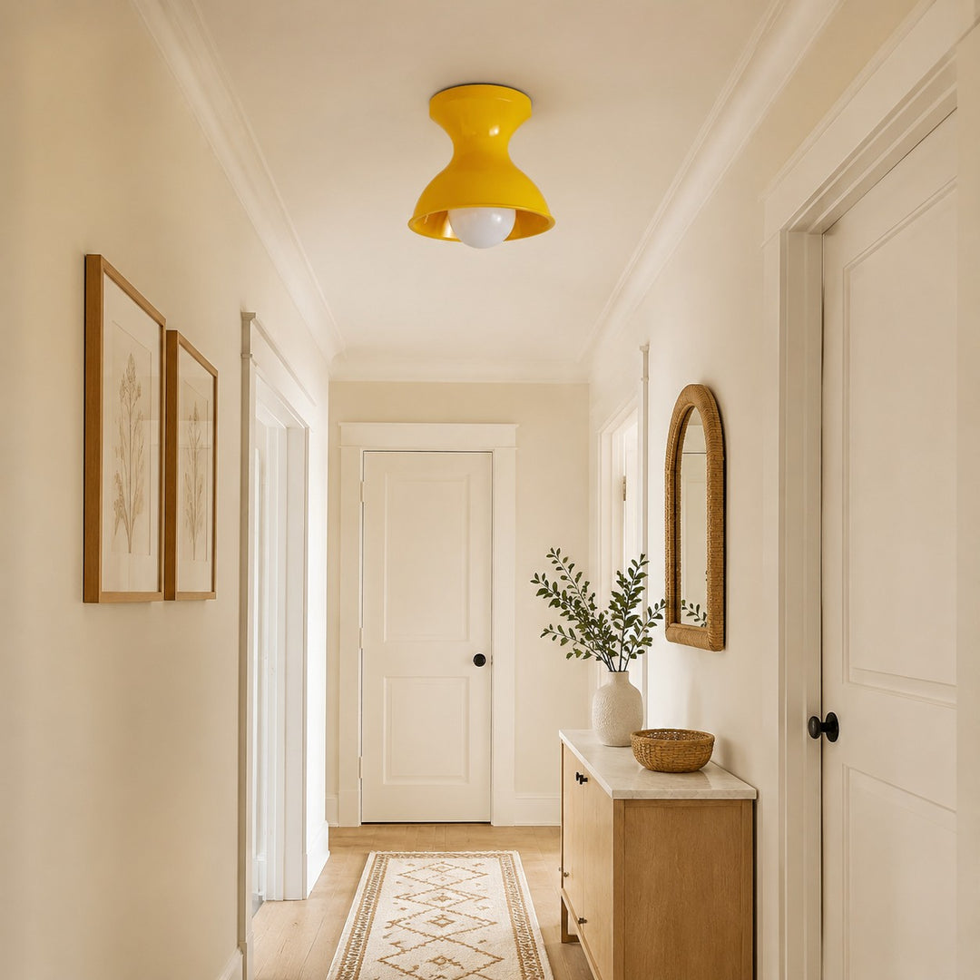 Yellow modern resin ceiling light hallway scene