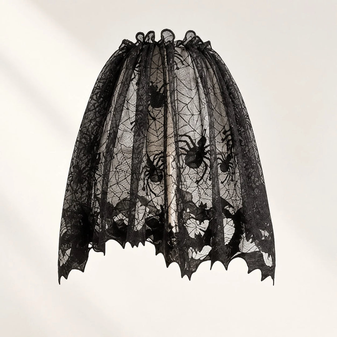 Halloween black lace spider and bat lampshade cover