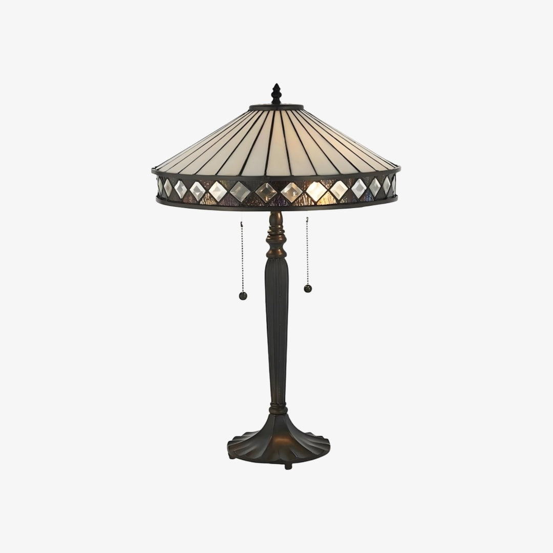 TF Geometric Stained Glass Table Lamp with Amber and Cream Panels – Tiffany Style Accent Lamp for Bedroom and Study