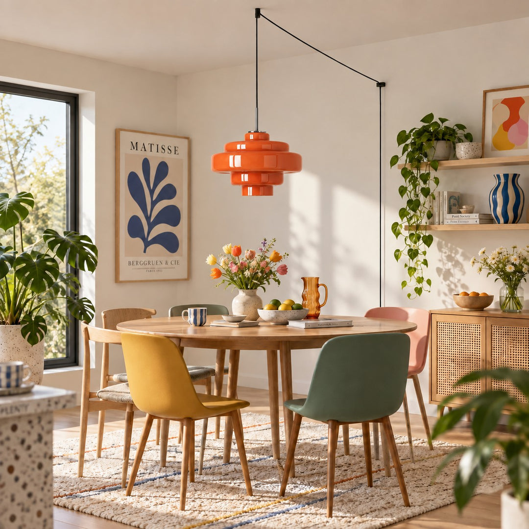 Koloro Millie Plug-In Glass Pendant Light - Retro Colorful Pendant for Modern Interiors