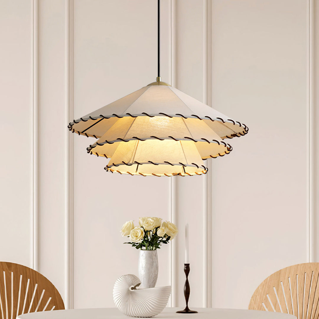 White Fabric And Metal Plug-In Pendant