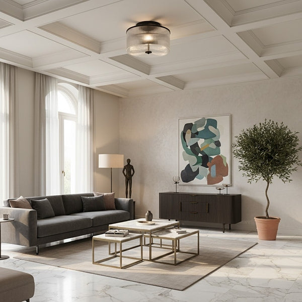 Rilona Gestreifte Glas-Trommel-Deckenleuchte — Klassische Halbeinbauleuchte für Schlafzimmer oder Büro U13