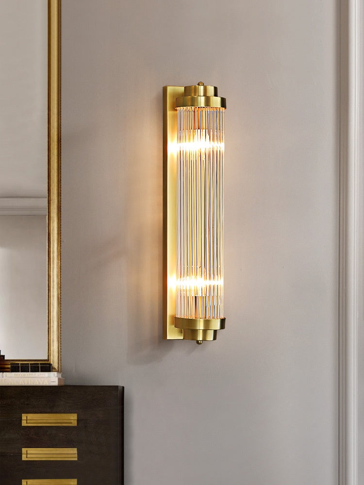 Applique murale cannelée – Lampe en verre nervuré avec applique en laiton et verre