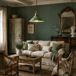 Load image into Gallery viewer, Plum green ceramic pendant light in a vintage living room
