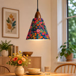Bild in Gallery-Viewer laden, Gold foil floral pendant above colorful dining table setting
