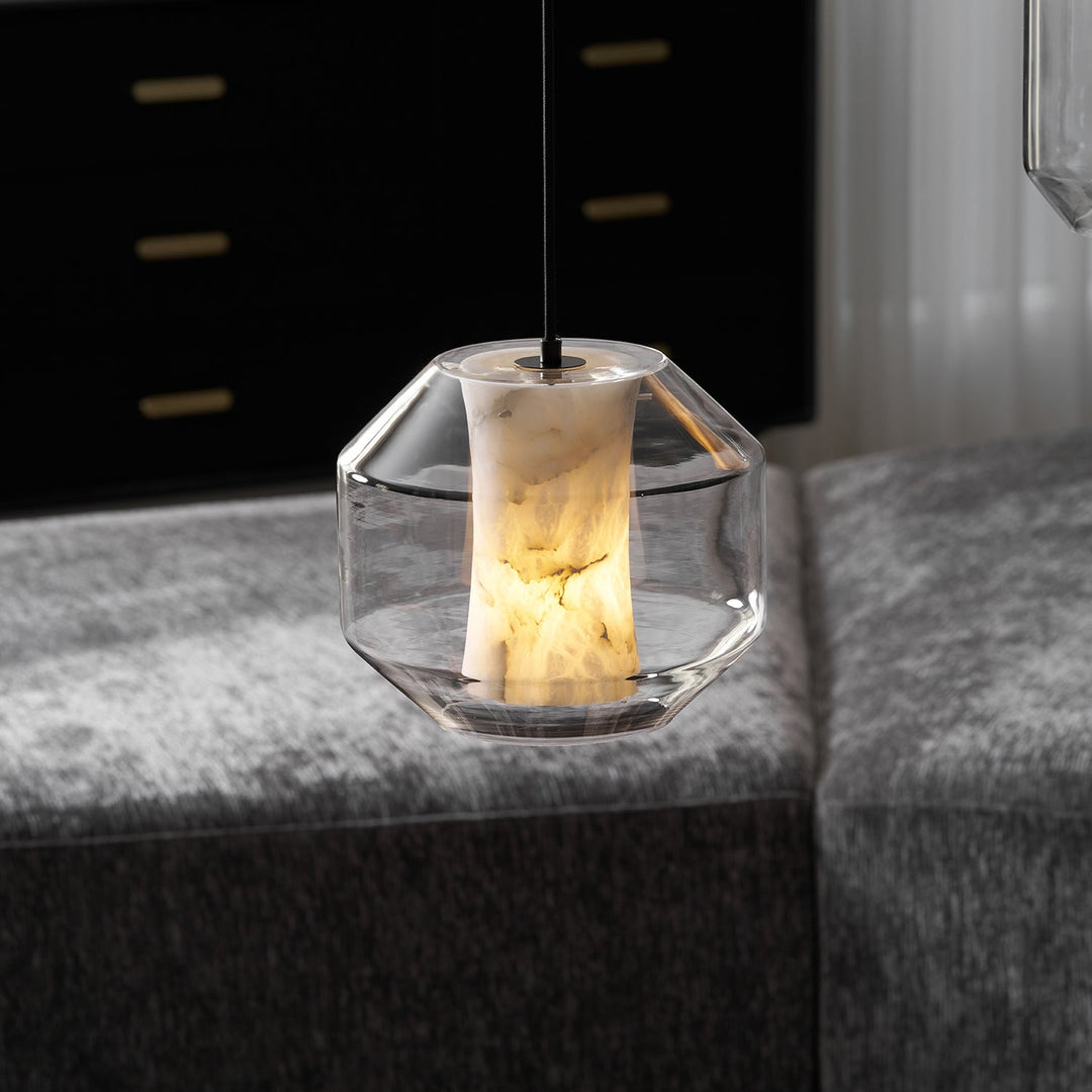 Suspension en verre et albâtre