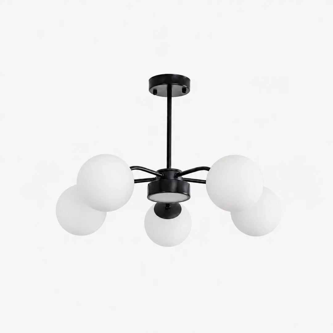 Modern milk glass chandelier with 5 lights in Black