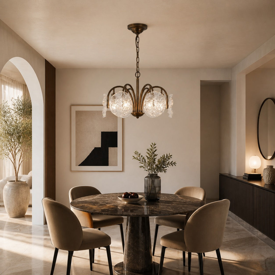 Brass Flower Glass Chandelier