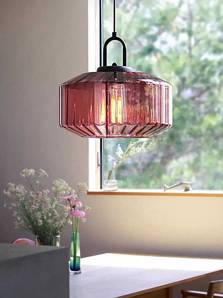 Gerippte Glaspendelleuchte - Vintage-Grün Glas Hängeleuchte mit modernem Reiz