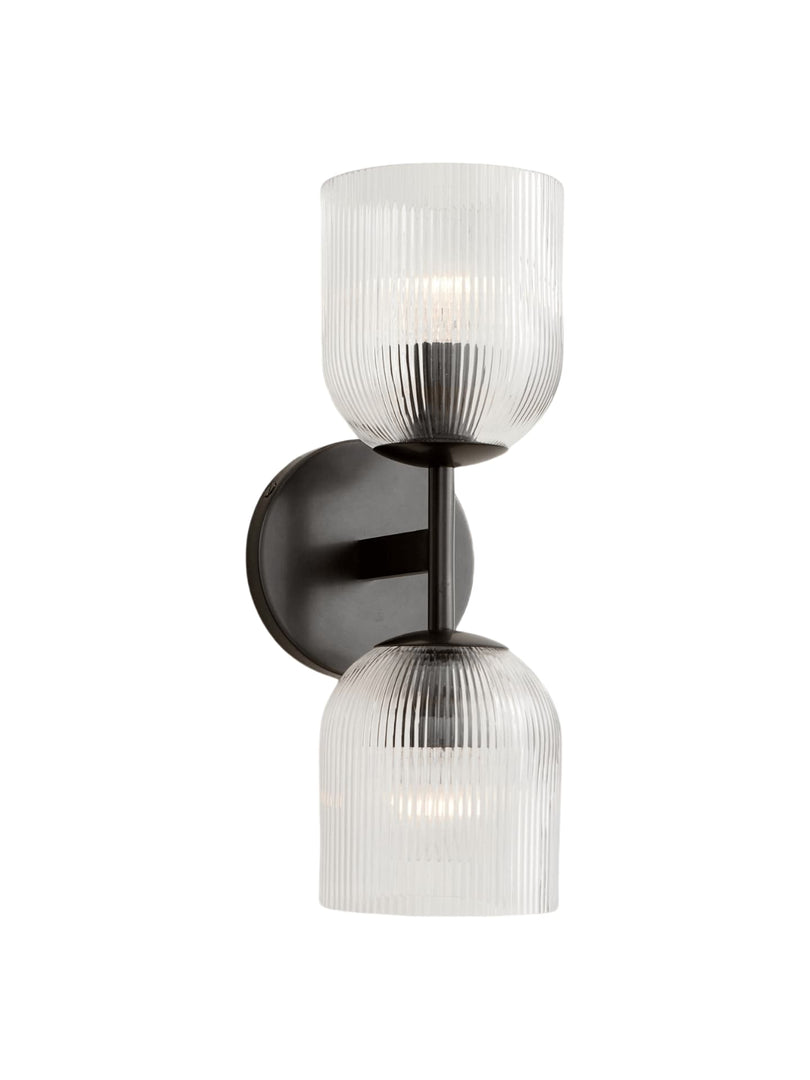 Aplique de vidrio acanalado: lámpara de pared de latón y vidrio en estilos simple, doble y triple