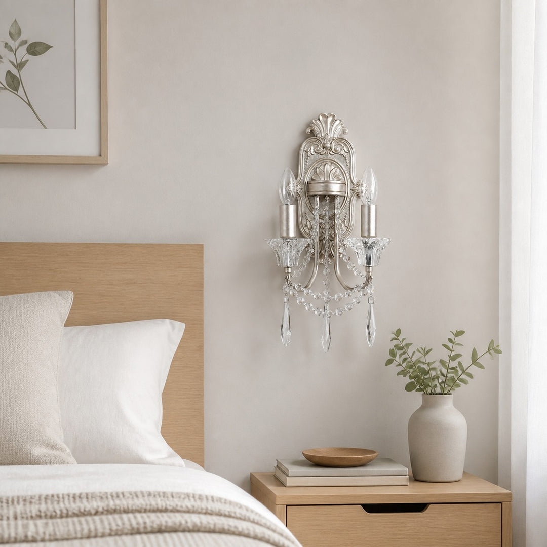 Double Crystal Candle Wall Sconce
