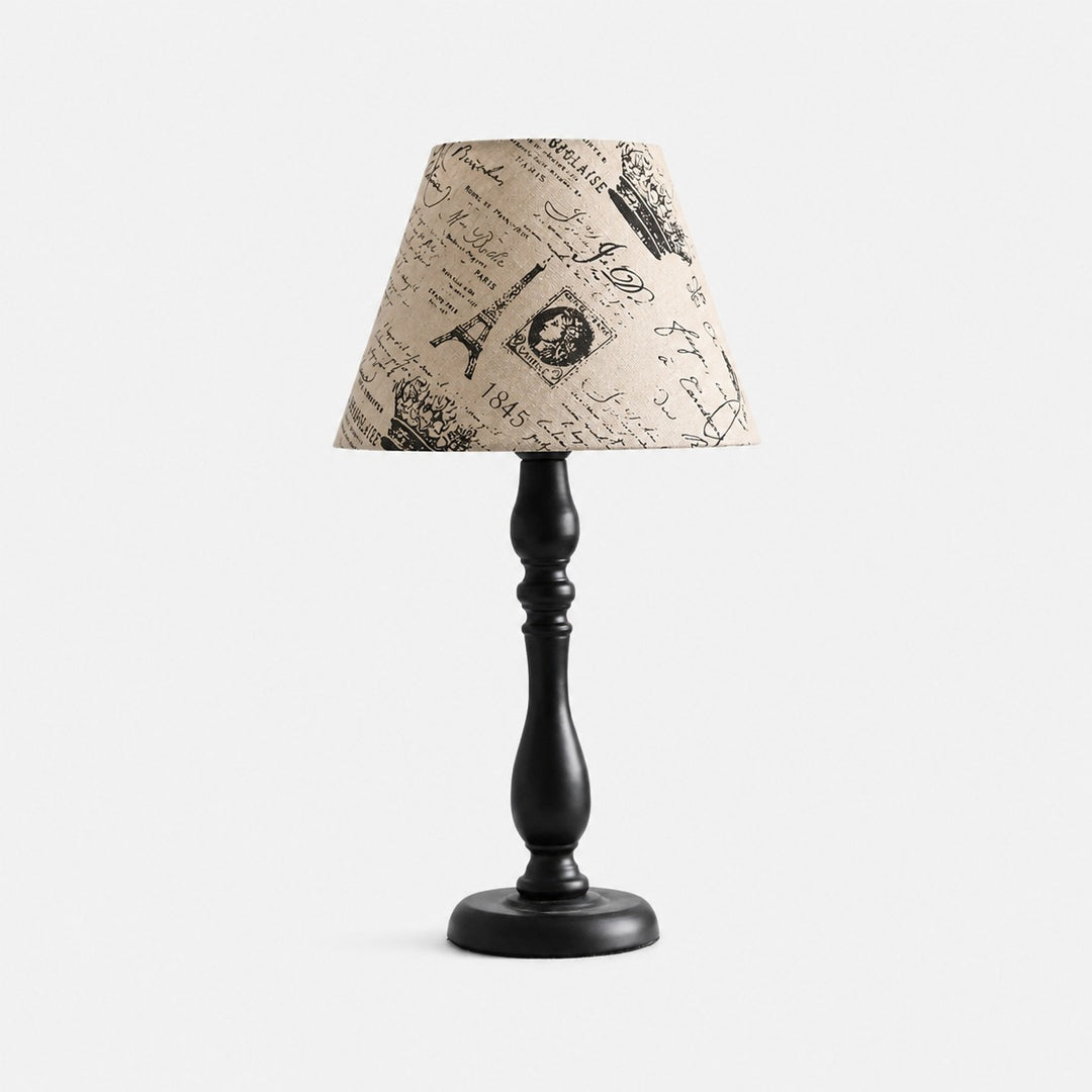 Vintage black iron table lamp with english newspaper fabric shade